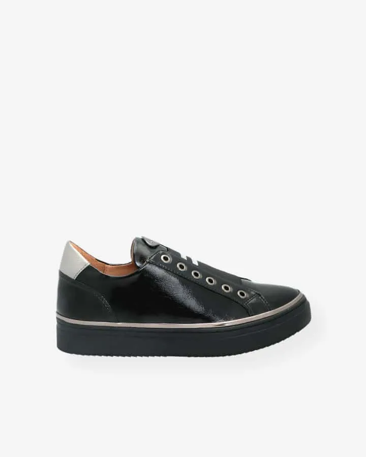 Basket Cuir Vernis Noir Femme | Quanton | Adige Chaussures