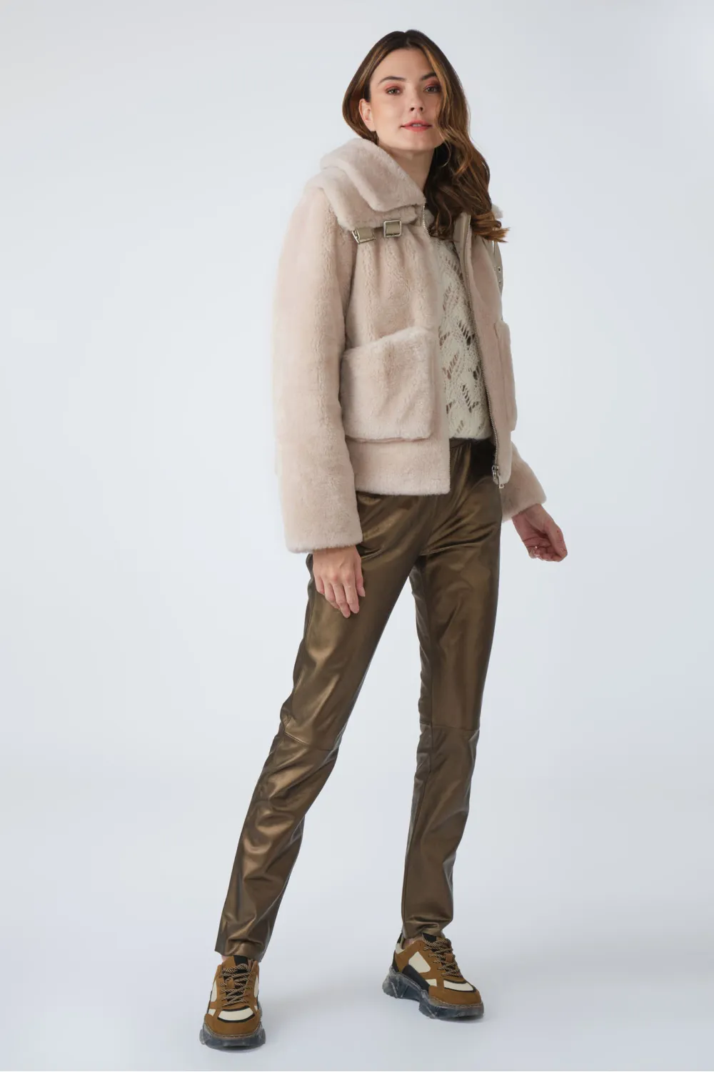 Blouson bombers mouton lainé extérieur, Levinsky - FLEUR Beige | Cesare Nori