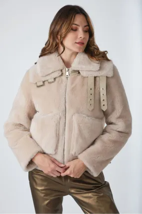 Blouson bombers mouton lainé extérieur, Levinsky - FLEUR Beige | Cesare Nori