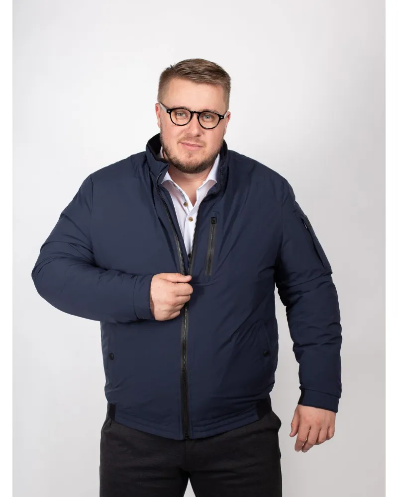 Blouson bord-côtes S4 grande taille bleu marine - Size-factory