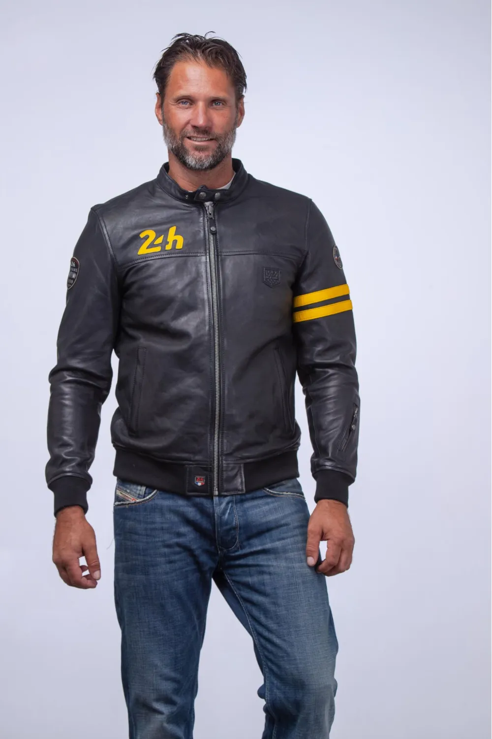 Blouson cuir 24H LE MANS , 24h Le Mans - MILES Noir et Jaune | Cesare Nori