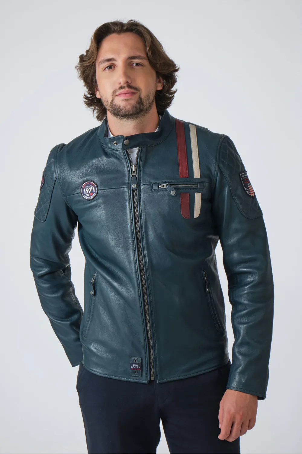 Blouson cuir esprit moto STEEVE MCQUEEN, Steve McQueen - LENNY3 Royal blue | Cesare Nori