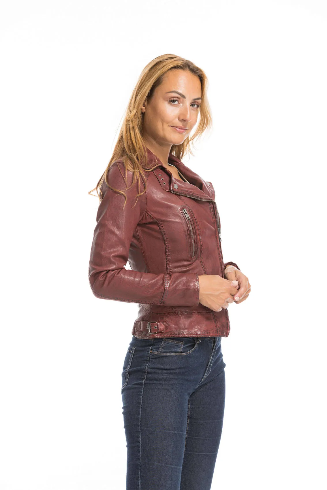 Blouson cuir femme feu Oakwood style biker