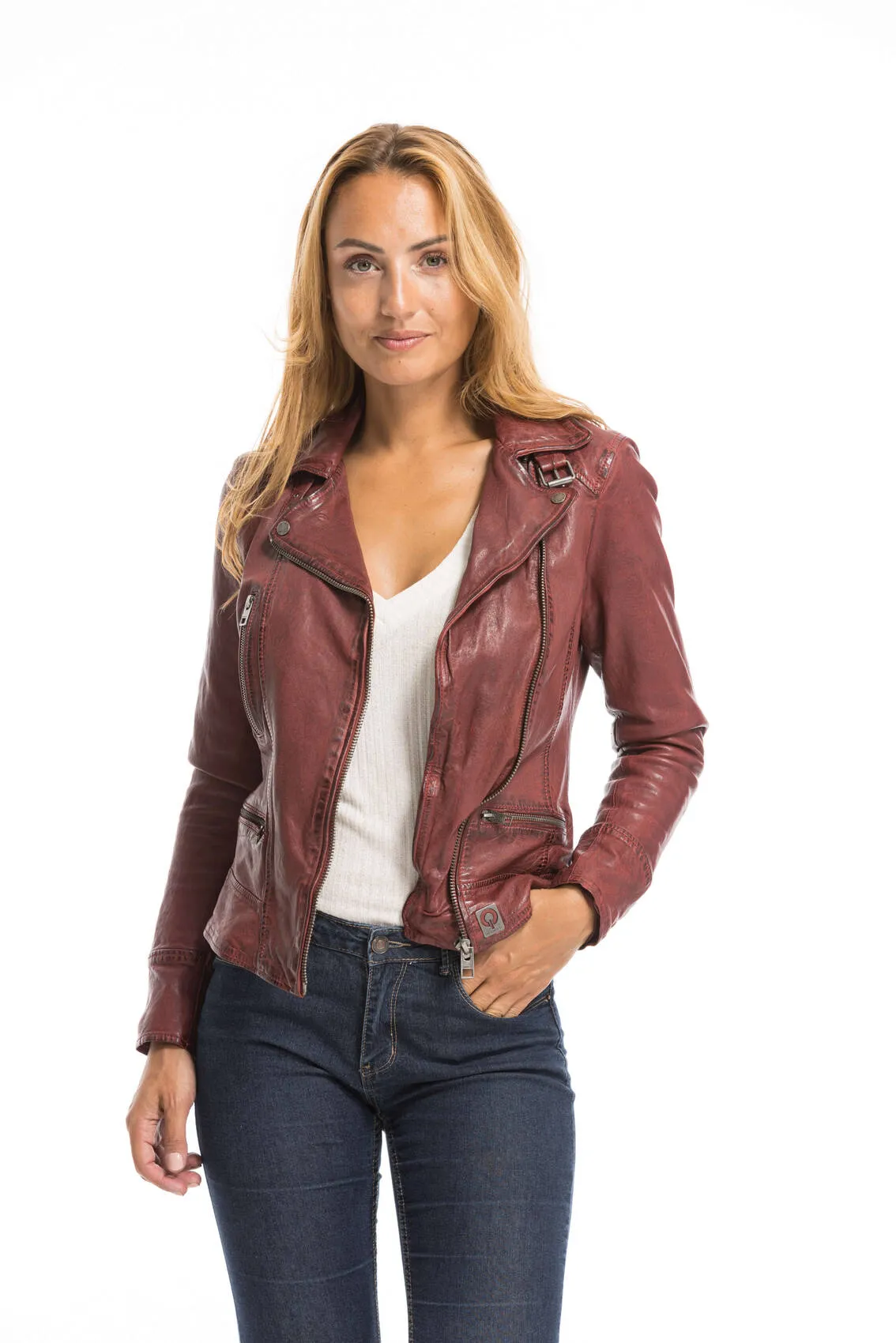 Blouson cuir femme feu Oakwood style biker