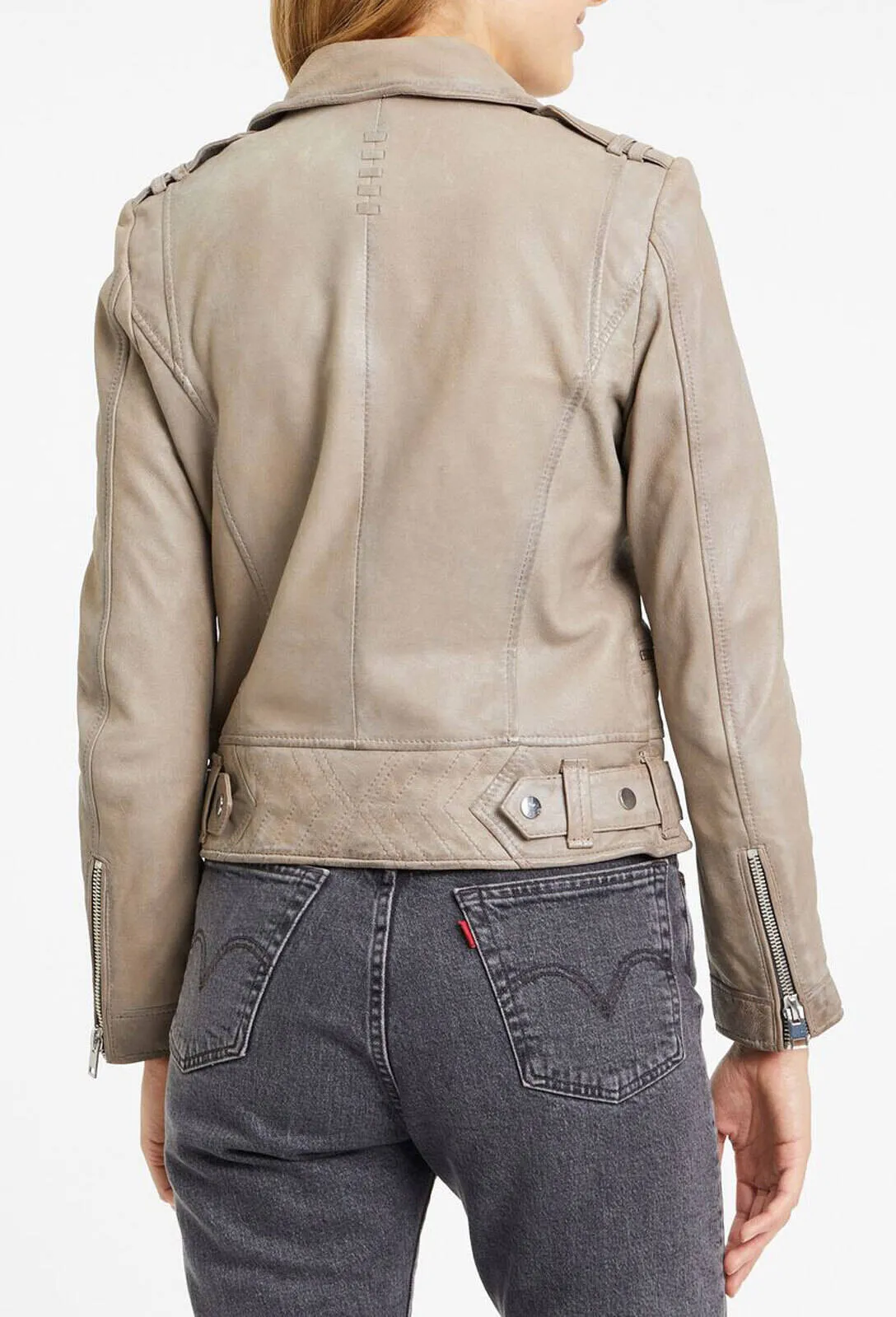 Blouson cuir femme gris style biker