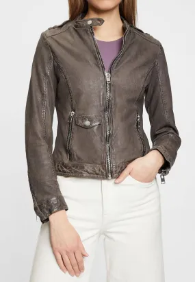 Blouson cuir femme gris style moto