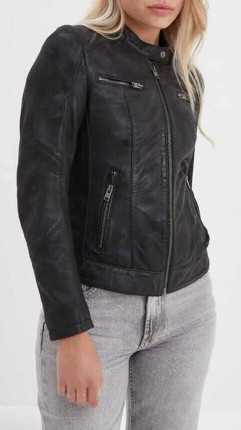 Blouson cuir femme noir style moto Rose Garden