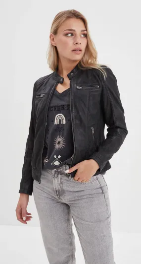 Blouson cuir femme noir style moto Rose Garden