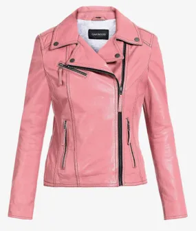 Blouson cuir femme rose style biker Oakwood