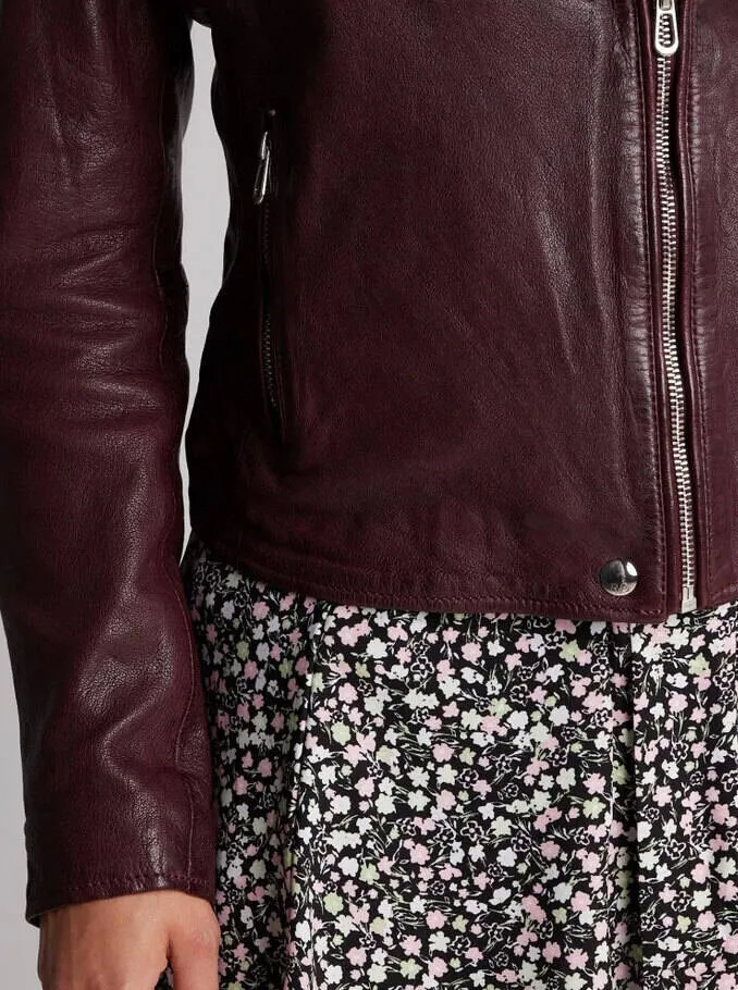 Blouson cuir femme style biker burgundy