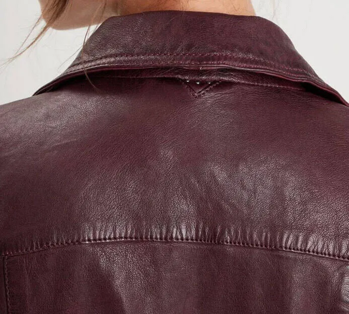 Blouson cuir femme style biker burgundy