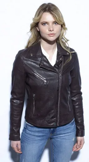 Blouson cuir femme style biker marron