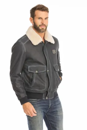 Blouson cuir homme bleu style pilote classique