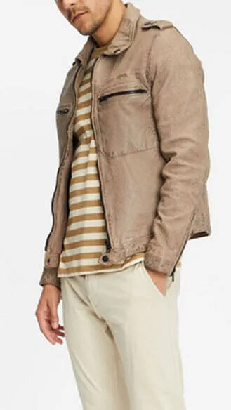 Blouson cuir homme light grey