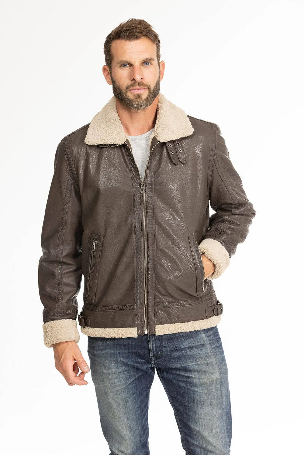 Blouson cuir homme marron fonce