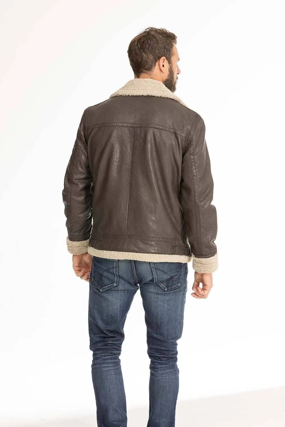 Blouson cuir homme marron fonce