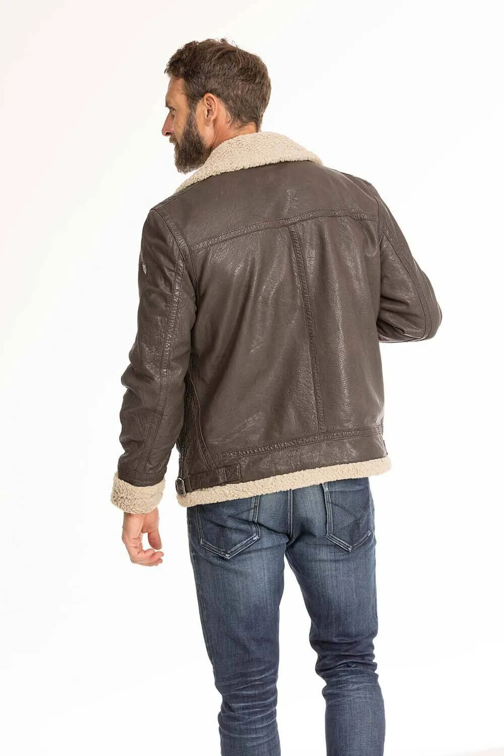 Blouson cuir homme marron fonce