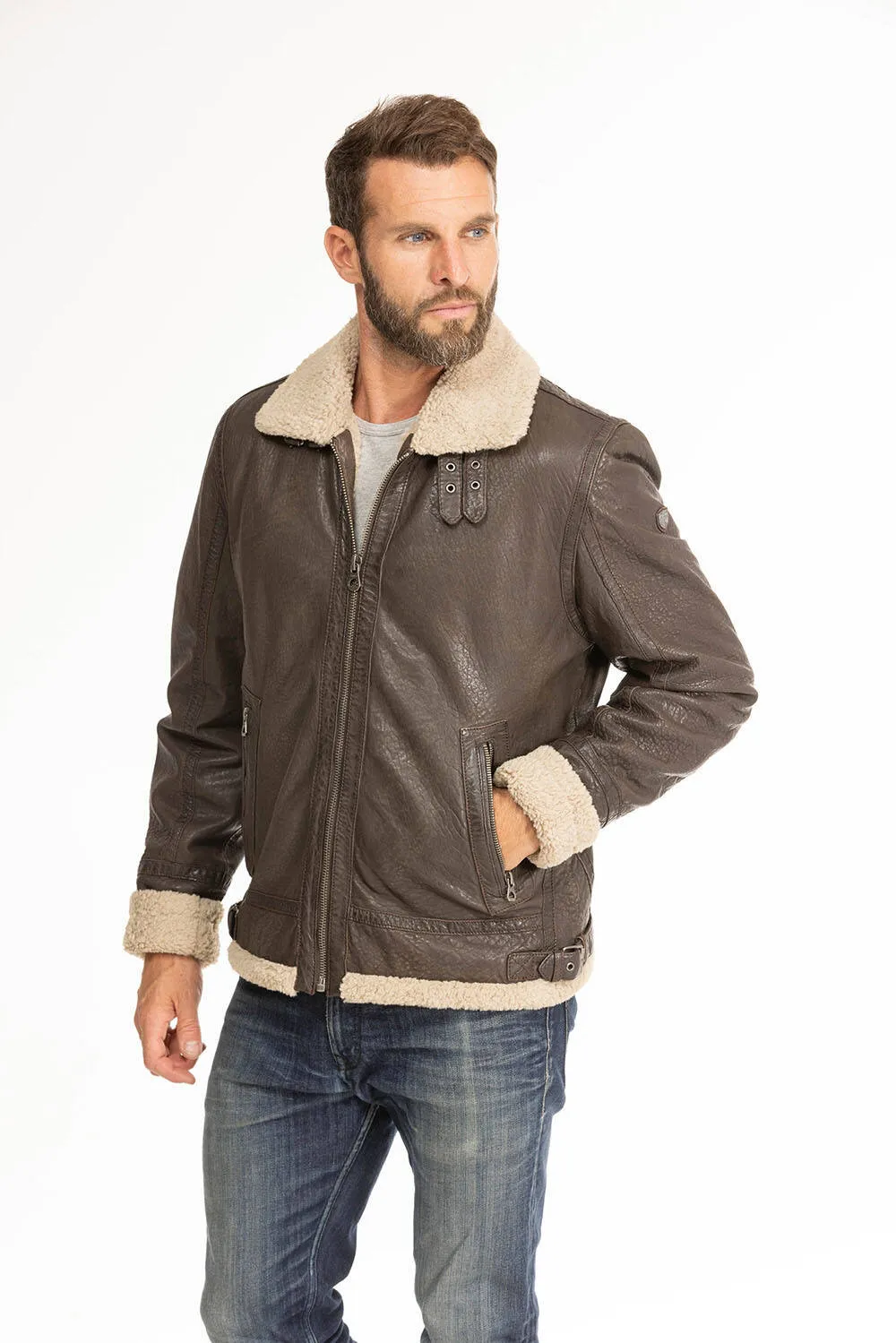 Blouson cuir homme marron fonce