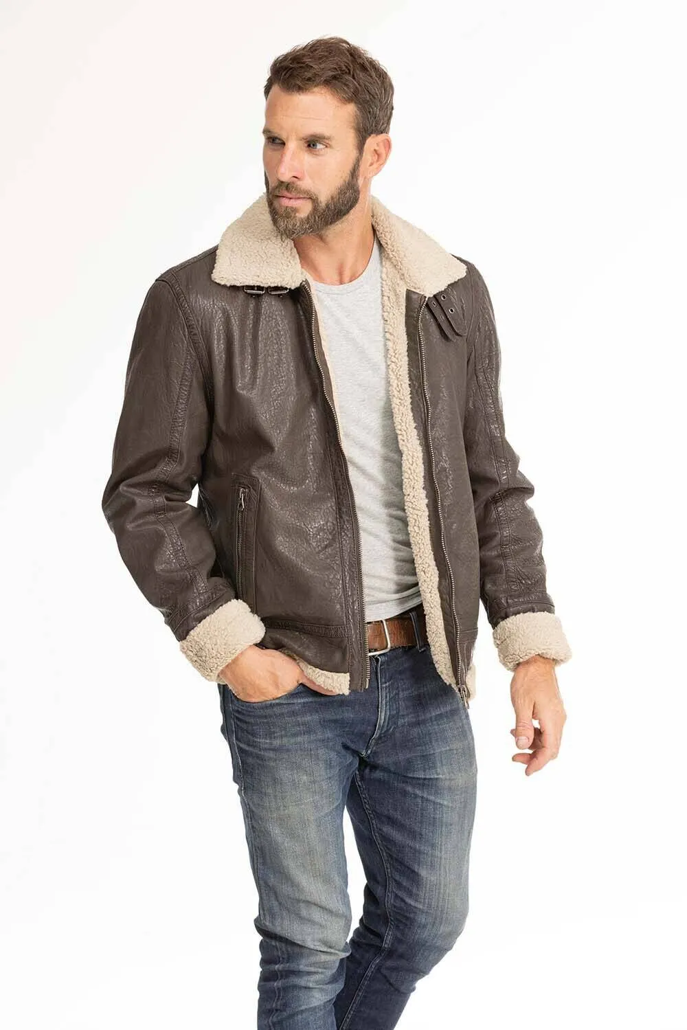 Blouson cuir homme marron fonce