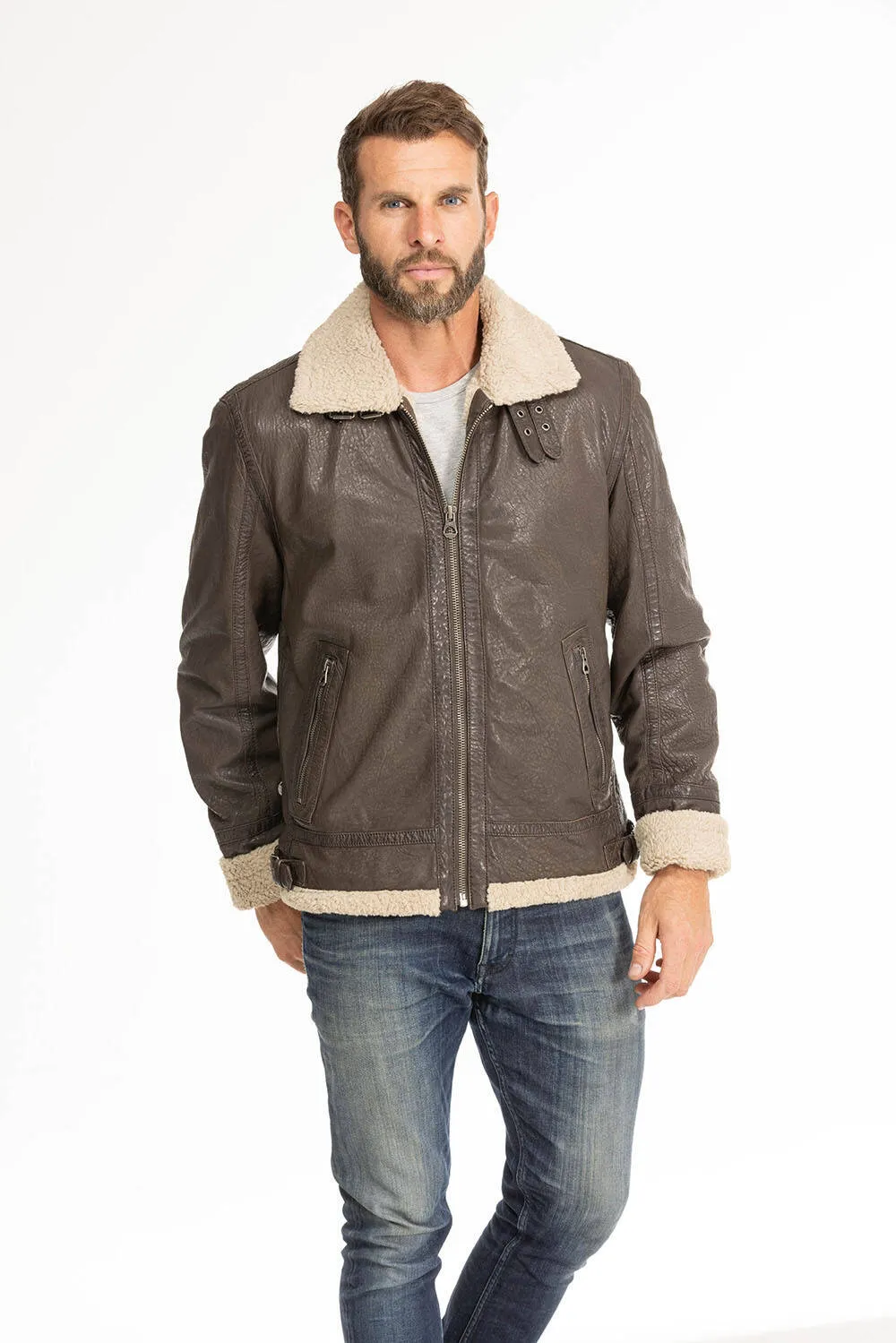 Blouson cuir homme marron fonce