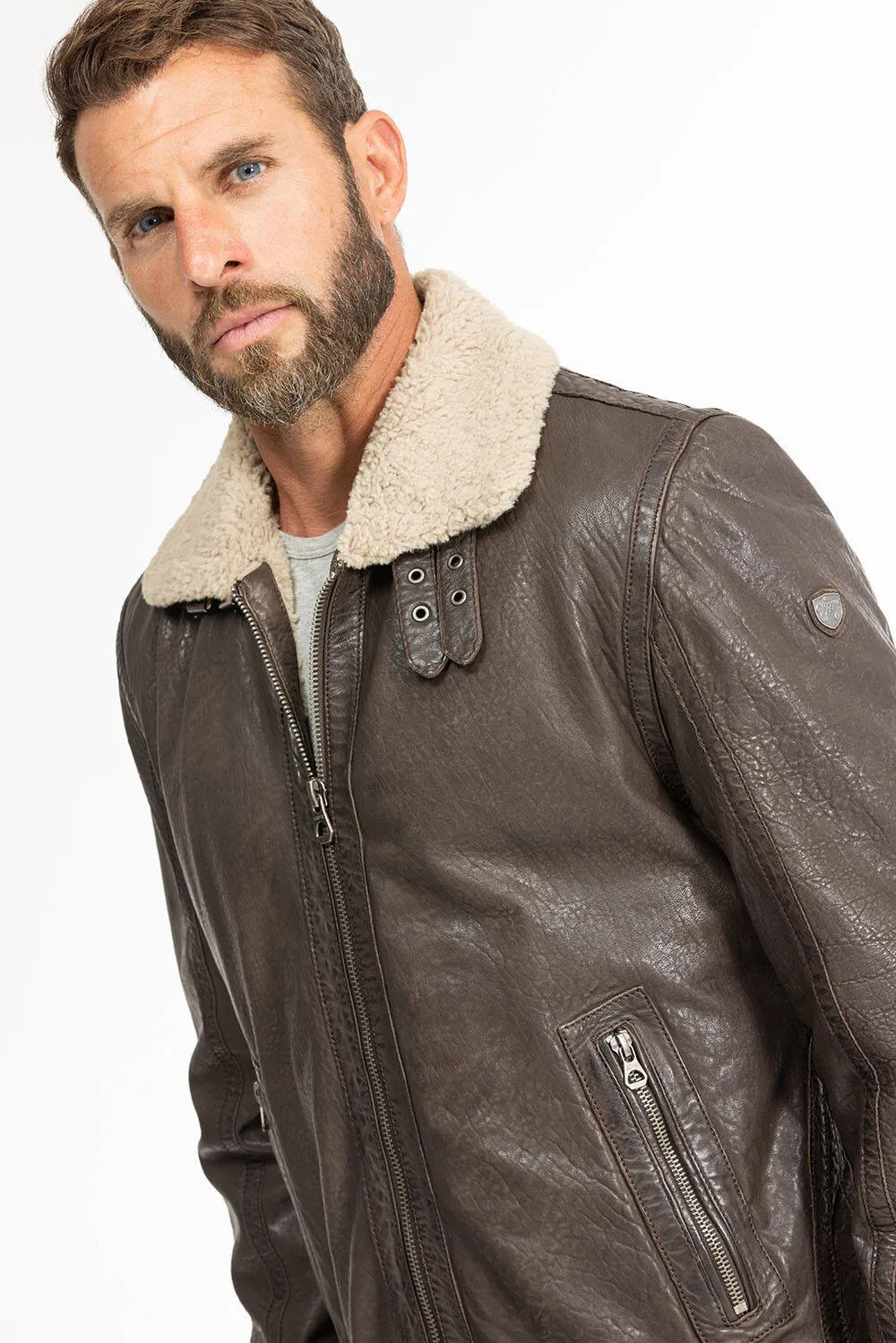 Blouson cuir homme marron fonce