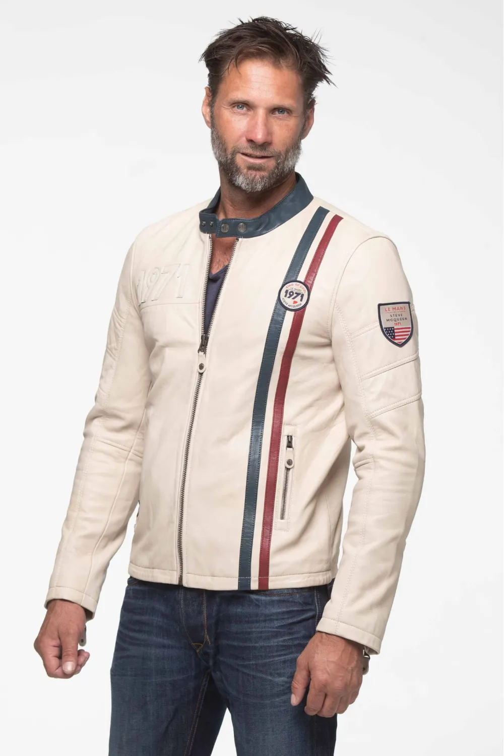 Blouson cuir racer STEEVE MC QUEEN, Steve McQueen - GUS Ecru | Cesare Nori