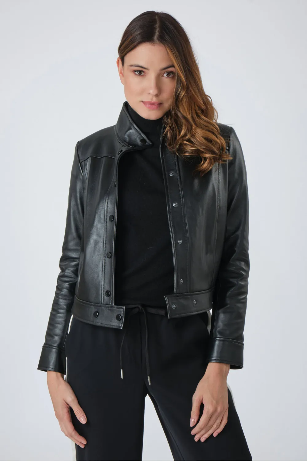 Blouson fermeture pression cuir noir, Cesare Nori - SALOME Noir | Cesare Nori