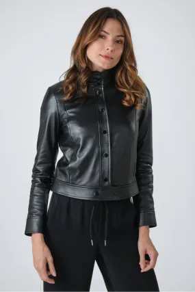 Blouson fermeture pression cuir noir, Cesare Nori - SALOME Noir | Cesare Nori