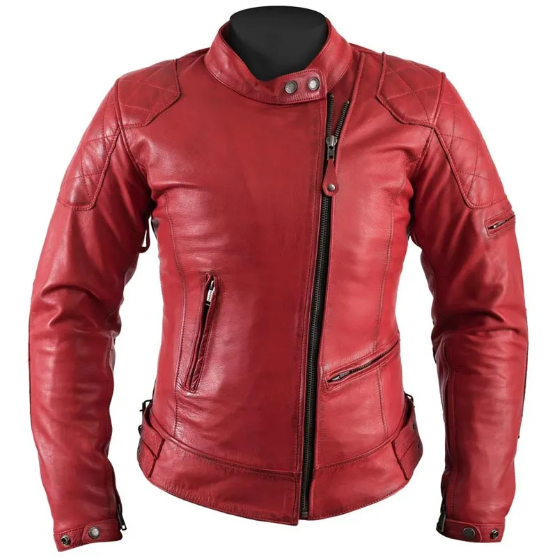 Blouson moto femme Helstons KS 70 cuir rag rouge vintage KS70