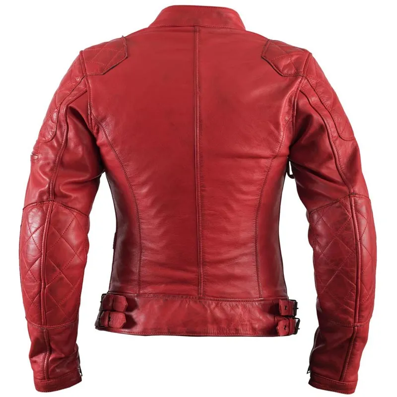 Blouson moto femme Helstons KS 70 cuir rag rouge vintage KS70