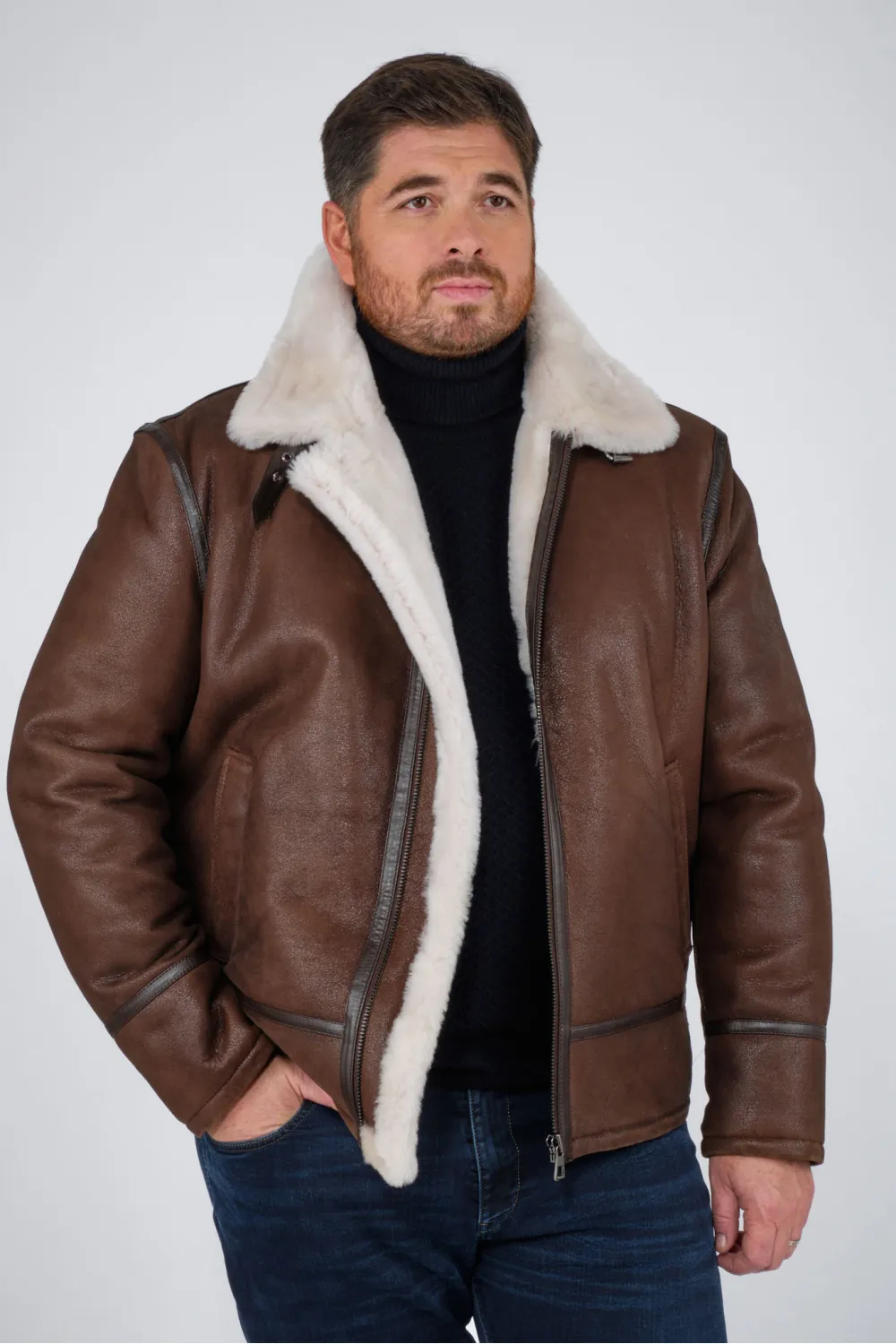 Blouson peau de mouton lainée, Caractère Cuir - MARIUS PERFECT CLASSIC SHEARLING Marron | Cesare Nori