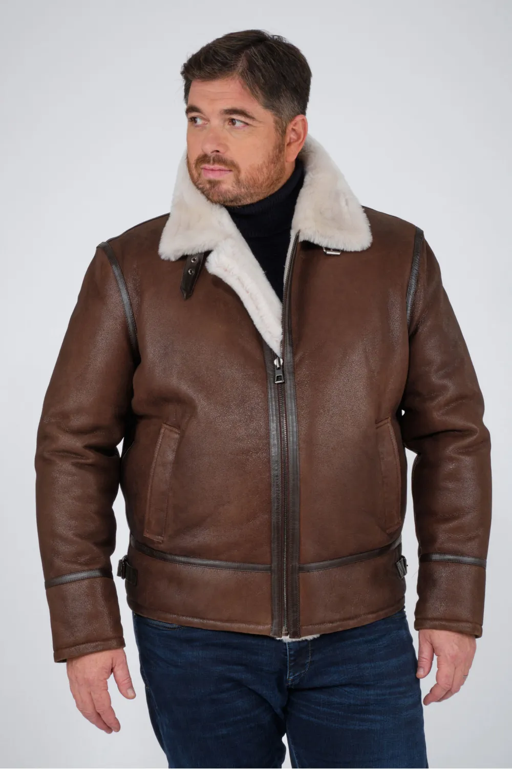 Blouson peau de mouton lainée, Caractère Cuir - MARIUS PERFECT CLASSIC SHEARLING Marron | Cesare Nori