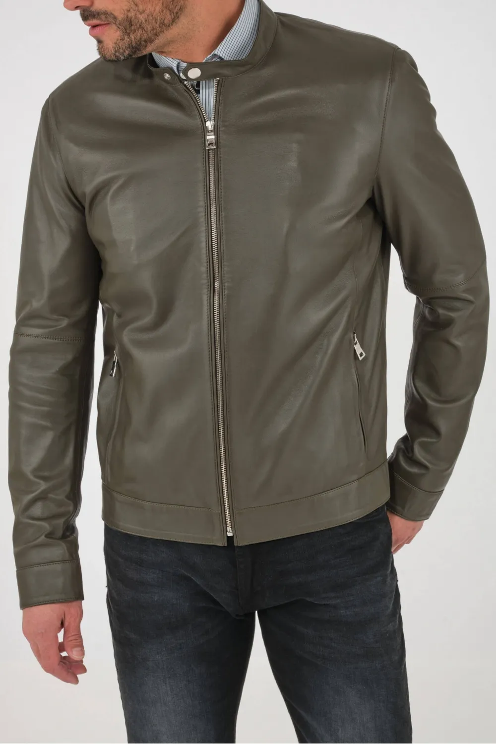 Blouson urban MOTOR chic, Caractère Cuir - GABRIEL CHIC BIKER Kaki | Cesare Nori