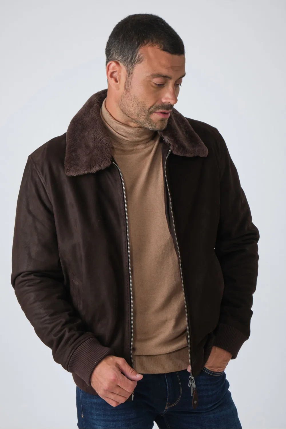 Blouson vachette nubuckée marron, Serge Pariente - L'ORIGINAL Marron | Cesare Nori