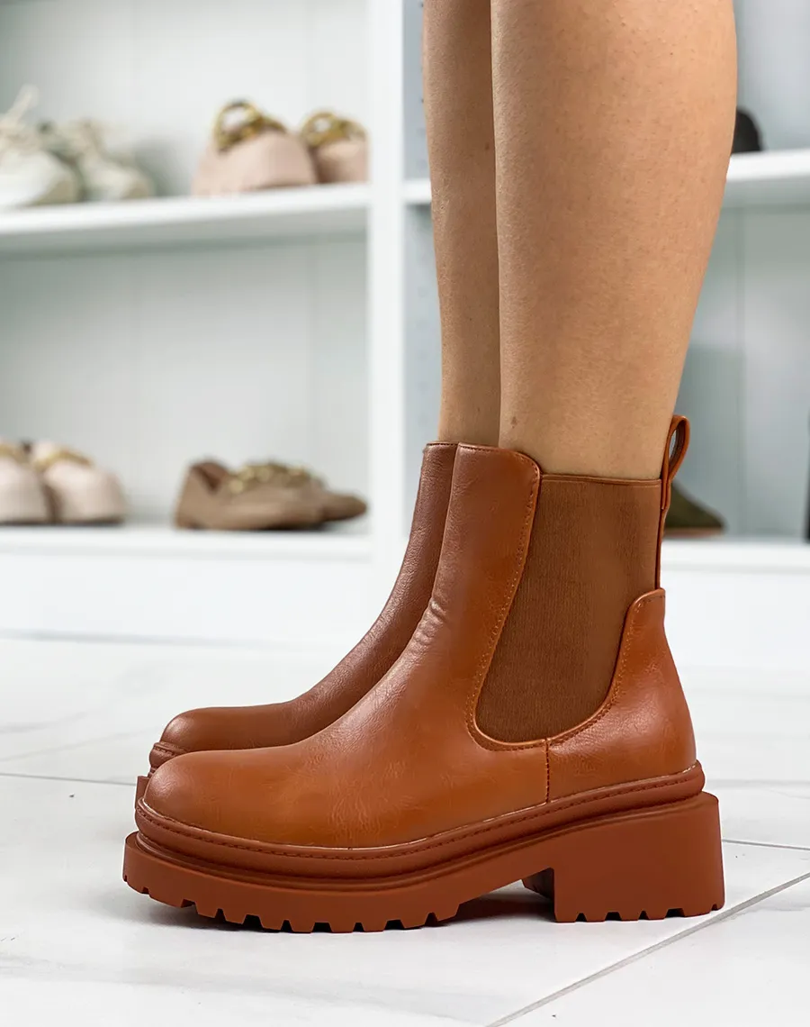 Bottines camel à élastique et semelle talonnée