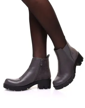 Bottines grises bi matières et élastique échancré