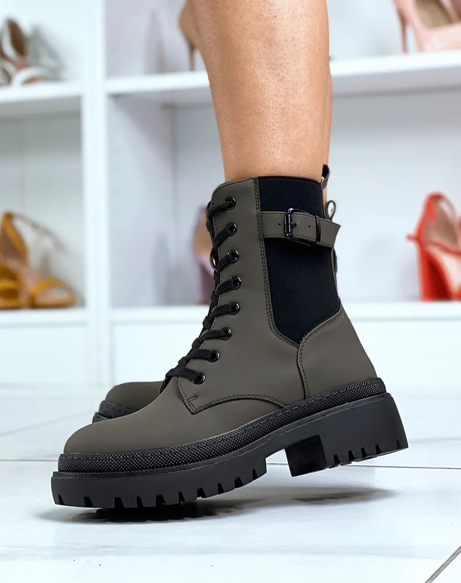 Bottines kakis gommées avec élastique