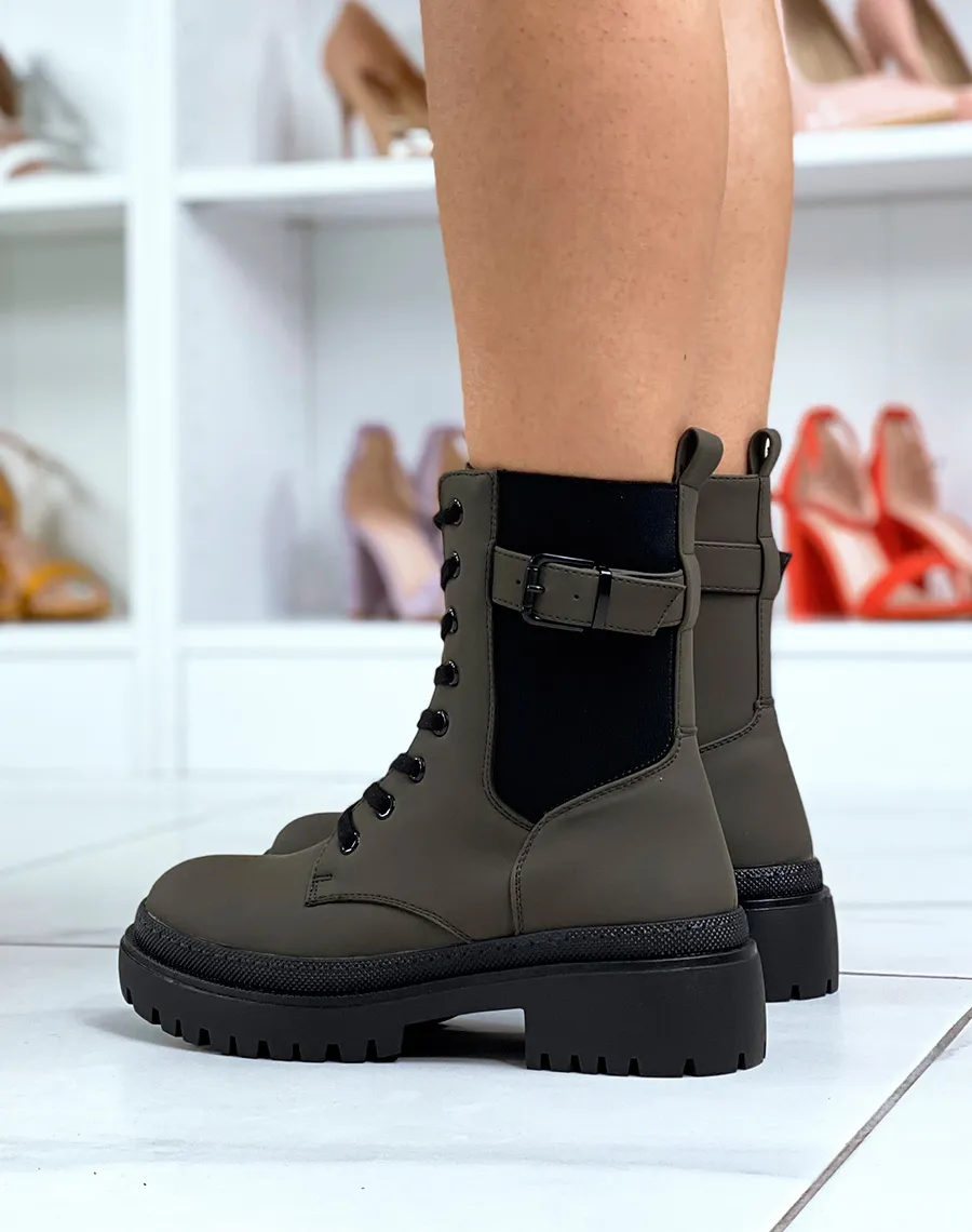 Bottines kakis gommées avec élastique