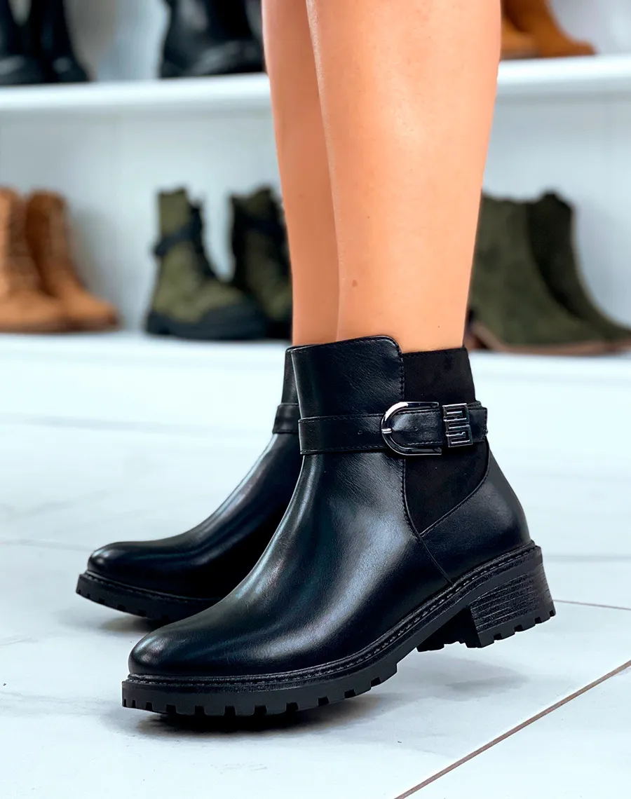 Bottines noires bi-matière avec une touche d'argenté