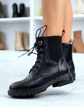 Bottines noires à élastique et paillettes