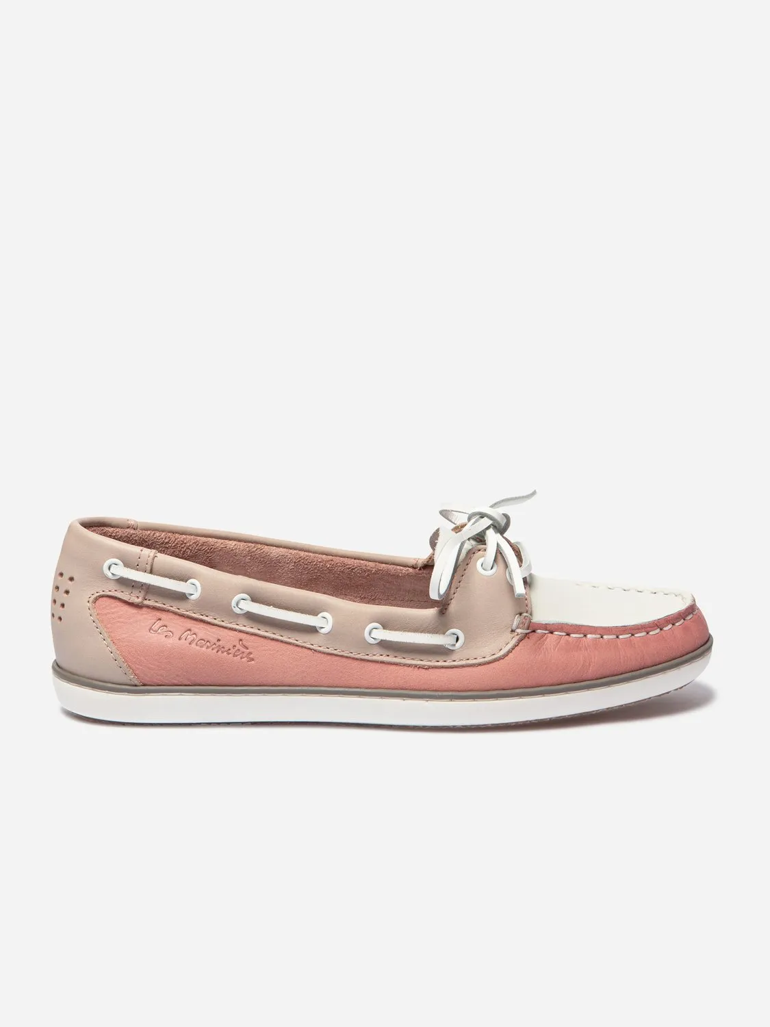 Chaussures Bateau Femme Cuir Pivoine et Blanc tbs