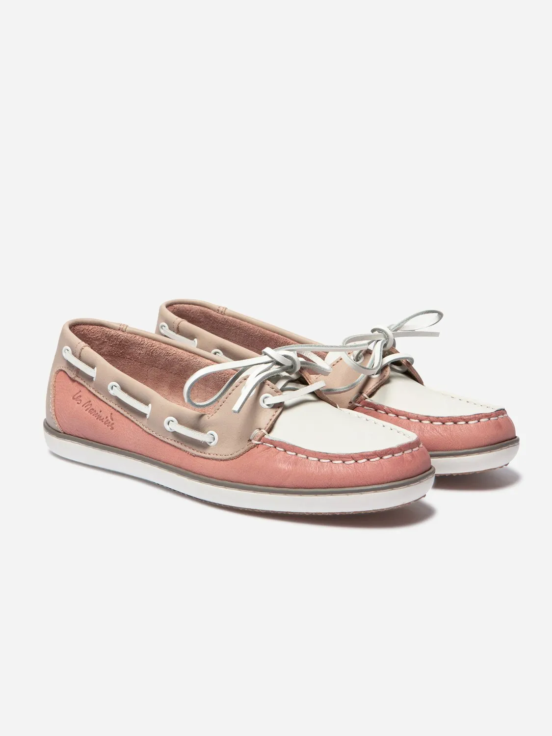 Chaussures Bateau Femme Cuir Pivoine et Blanc tbs