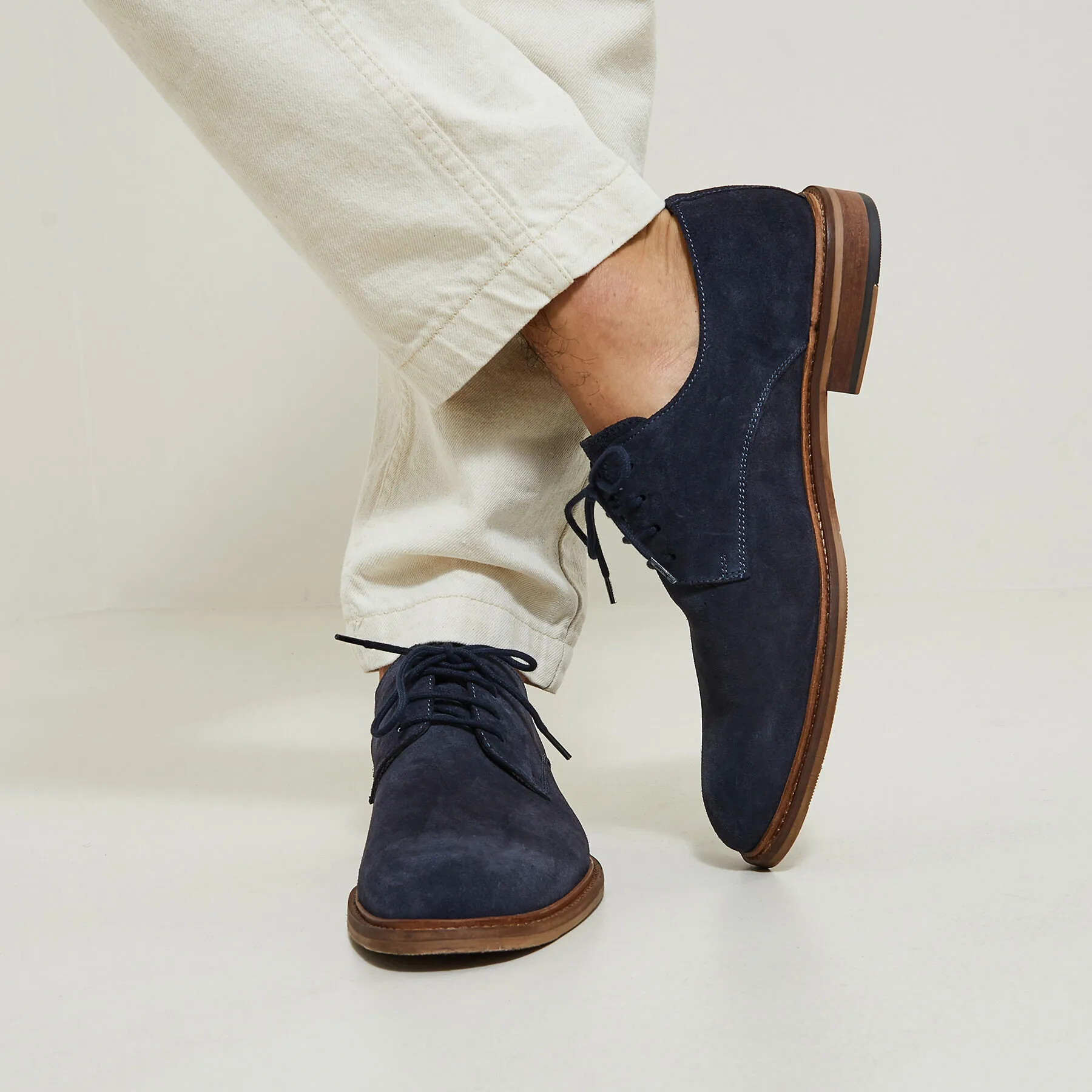 Chaussures derby en croûte de cuir suédé Bleu foncé | Jules