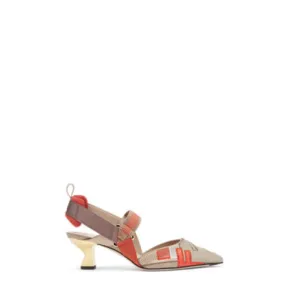 Colibrì - Chaussures à bride arrière à talon moyen en cuir rouge incrusté | Fendi