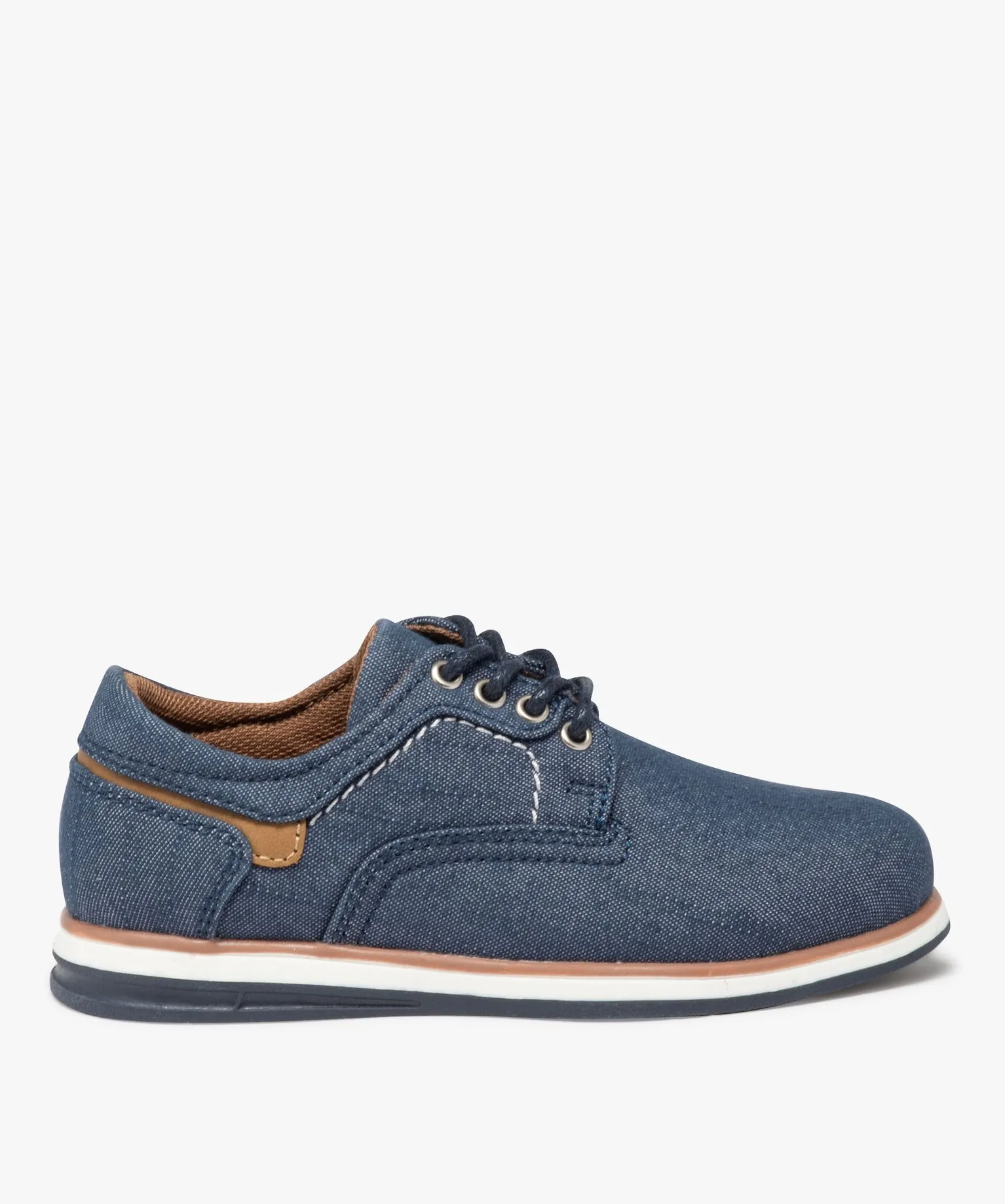 derbies garcon unis en toile avec semelle bicolore bleu chaussures basses