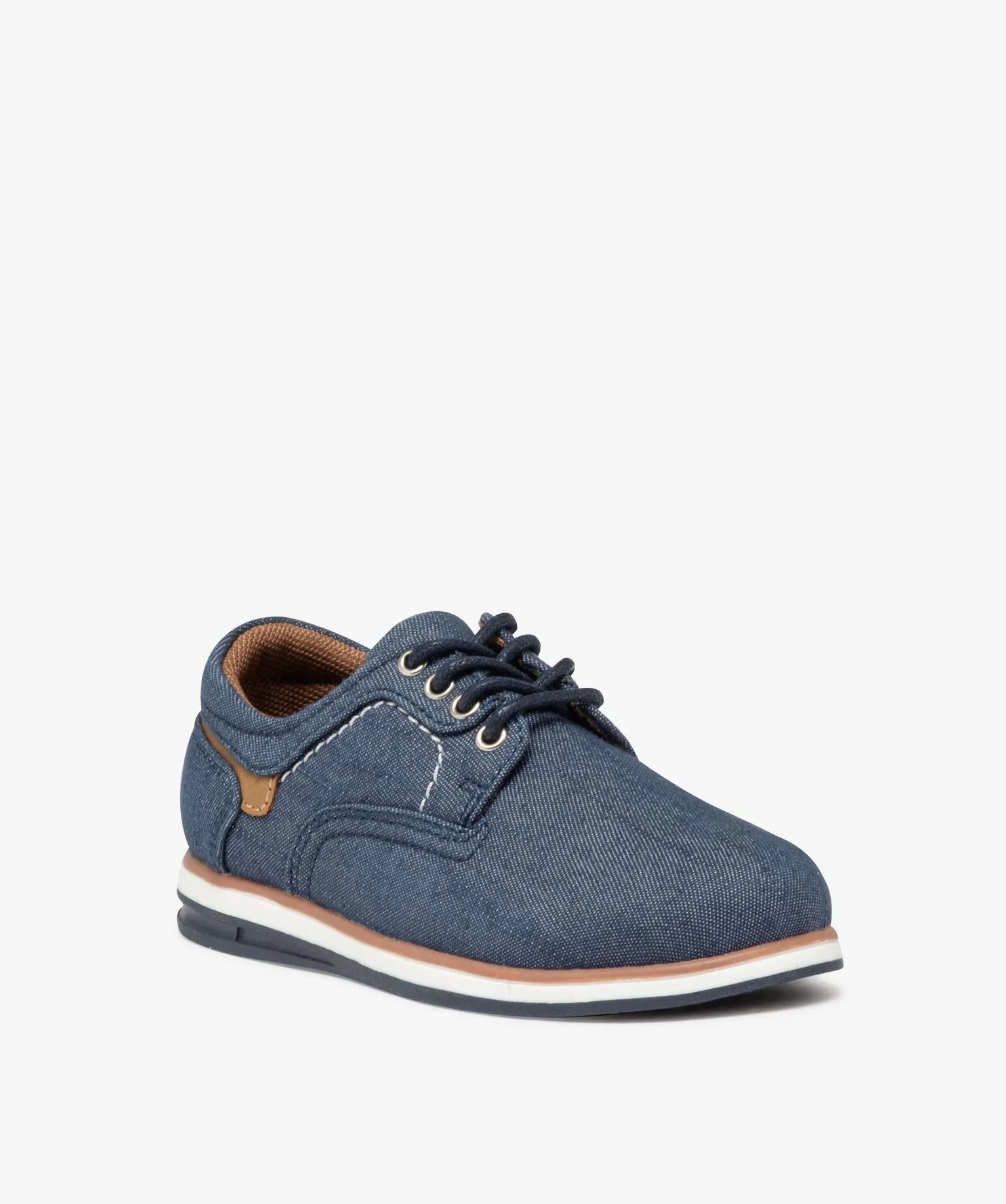 derbies garcon unis en toile avec semelle bicolore bleu chaussures basses