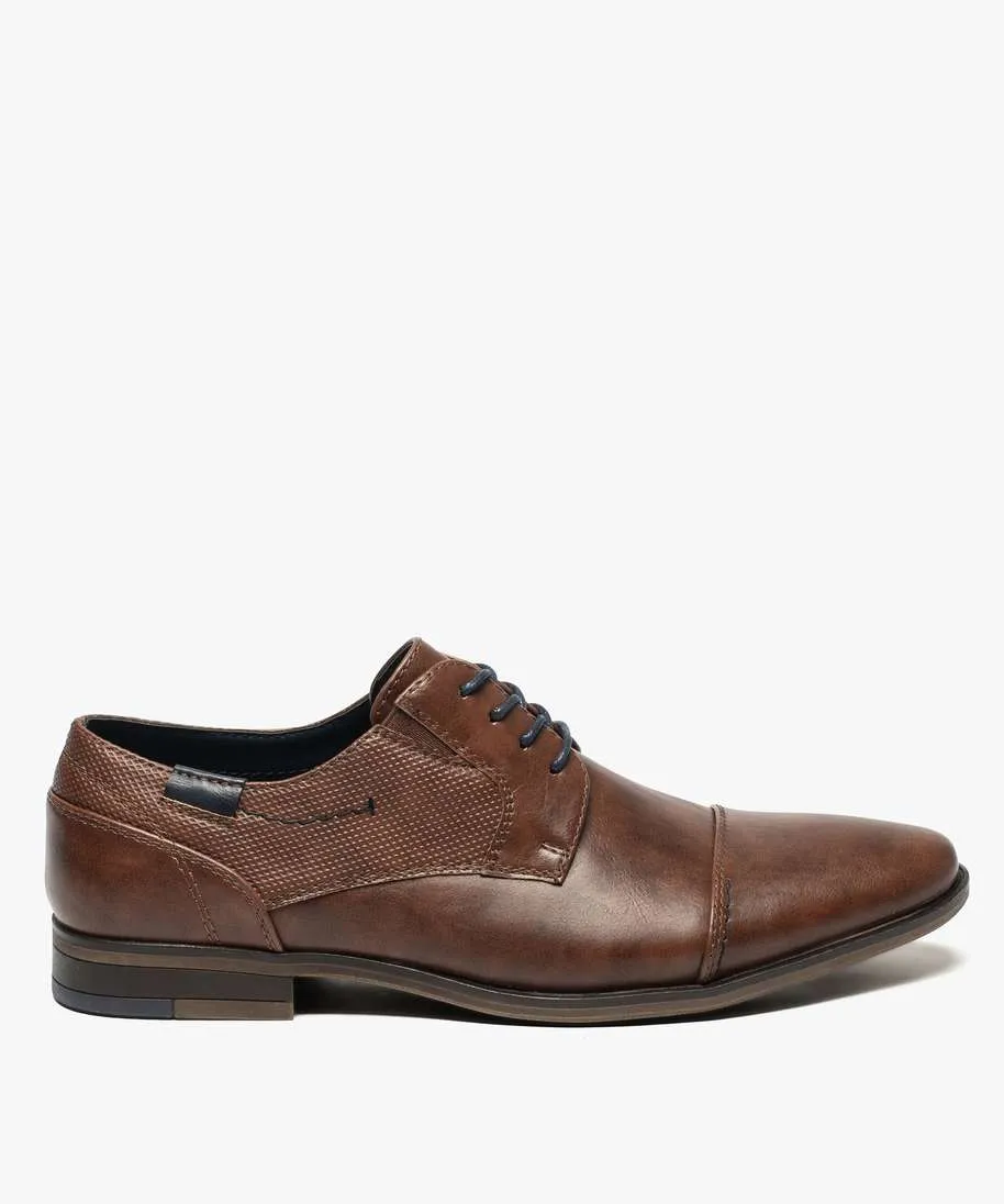 derbies homme unis a bout droit et surpiqures marron vif