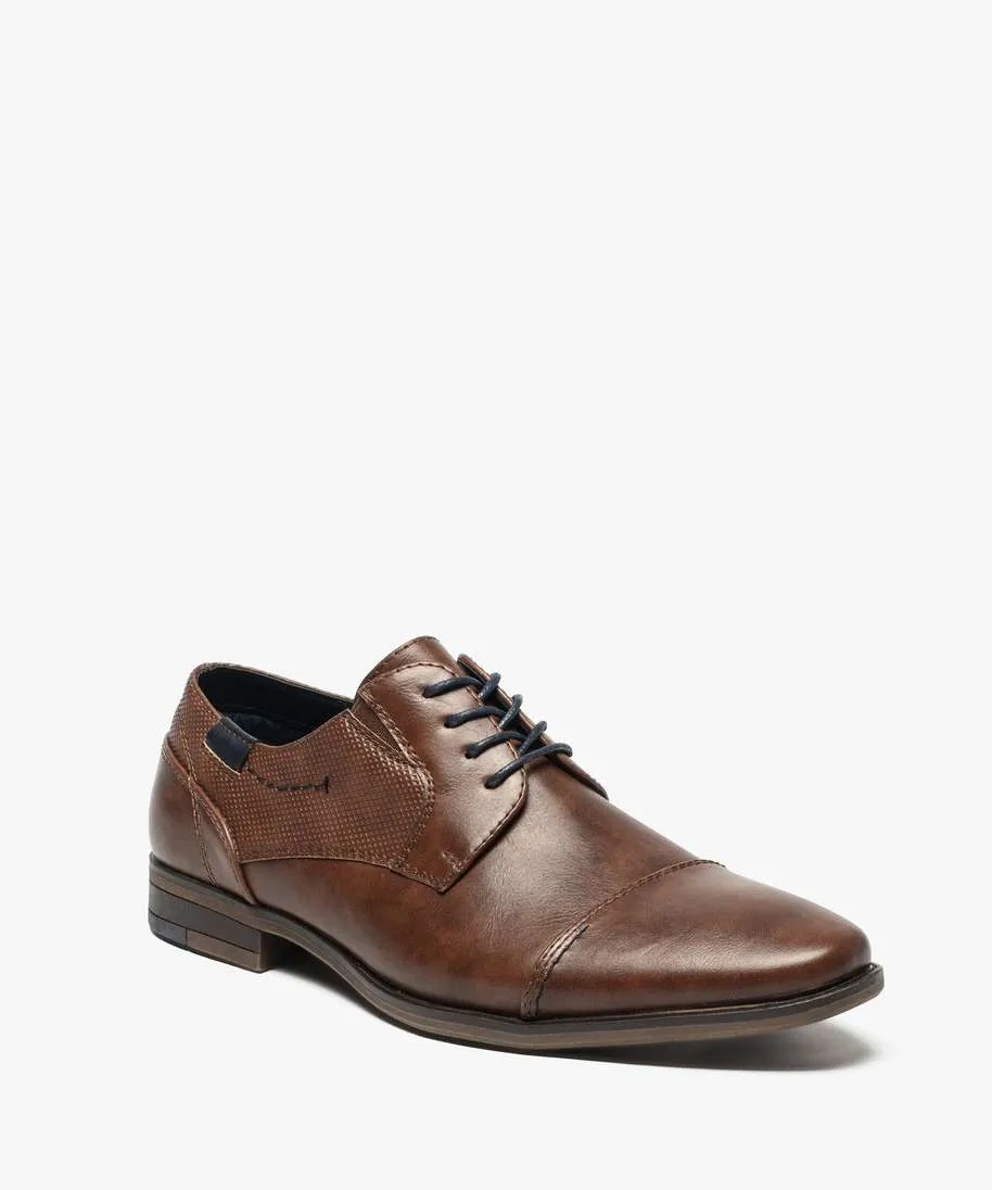 derbies homme unis a bout droit et surpiqures marron vif