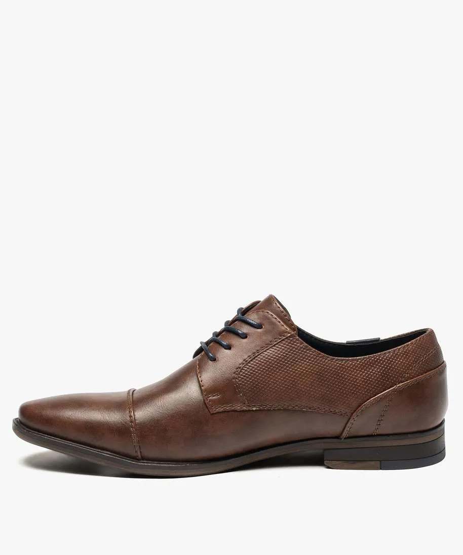 derbies homme unis a bout droit et surpiqures marron vif