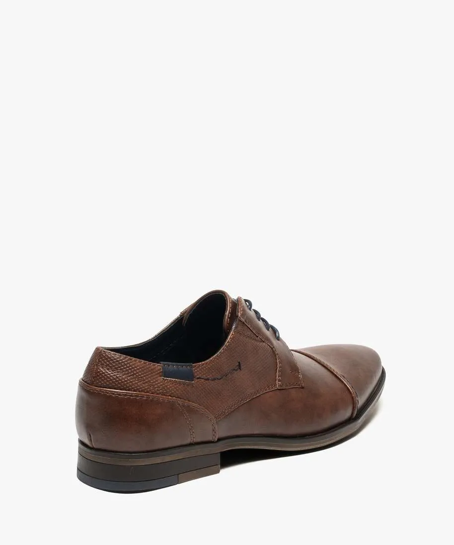 derbies homme unis a bout droit et surpiqures marron vif